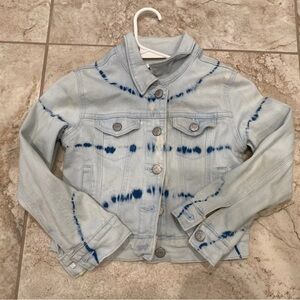 Denim Jacket with Blue Tie-Dye Accents
